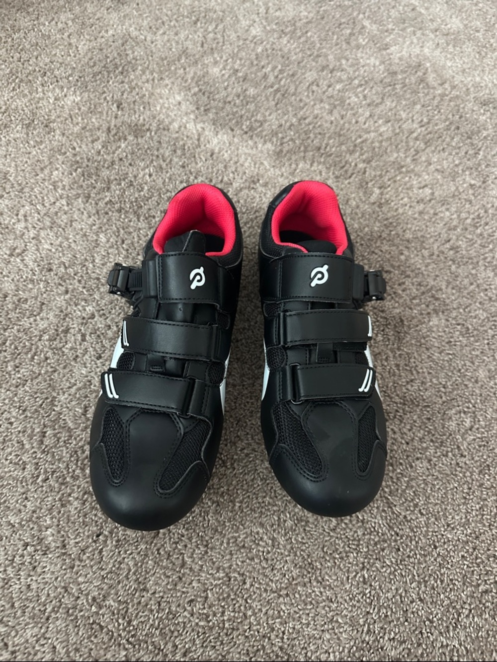 Peloton Black and Red Women's Cycling Shoes with Strap Closures